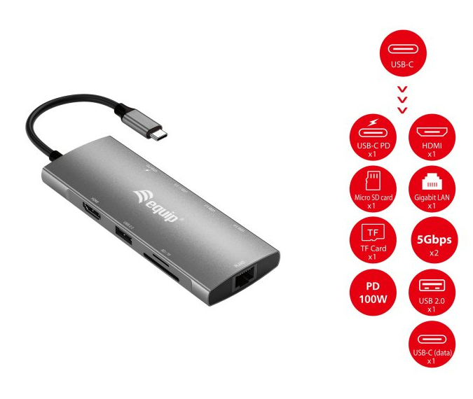 Docking Usb-c Equip Hdmi+usb-c+usb-a 5gb/s+1gb Rj45 + Lector de tarjetas