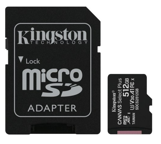 Memoria Sd Micro 512gb Kingston Clase 10 + Adaptador Canvas Select Plus 100mb/s