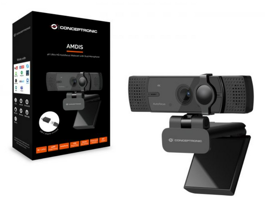 Webcam 4k Conceptronic 8.3mp AV 80º Autofocus Micrófono Dual