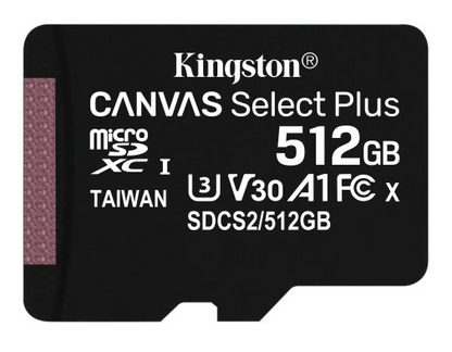 Memoria Sd Micro 512gb Kingston Clase 10 + Adaptador Canvas Select Plus 100mb/s