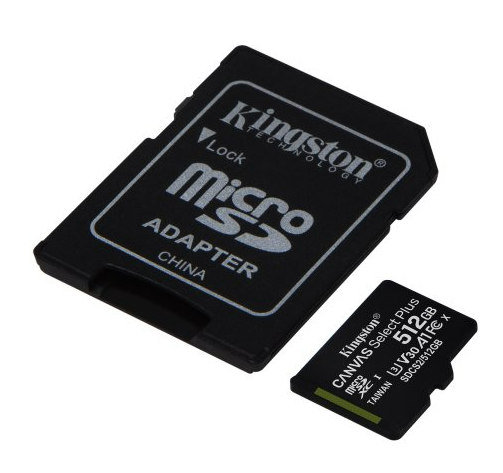 Memoria Sd Micro 512gb Kingston Clase 10 + Adaptador Canvas Select Plus 100mb/s